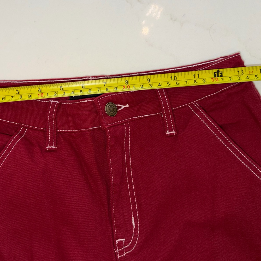 Fashion Nova Y2K Red Cargo Utility Jeans Contrast Stitch Festival Rave Size 7 - Picture 13 of 14